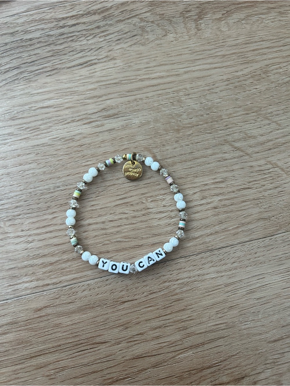 YOU CAN White & Gold Inspirational Beaded Bracelet